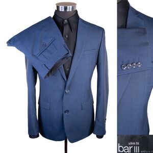 Bar III Mens Blue Two Piece Wool Suit Jacket Size 38R Dress Pants 31Wx26L